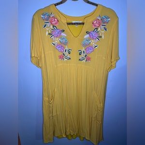L Jodifl Floral Embroidered Dress Yellow (with pockets)